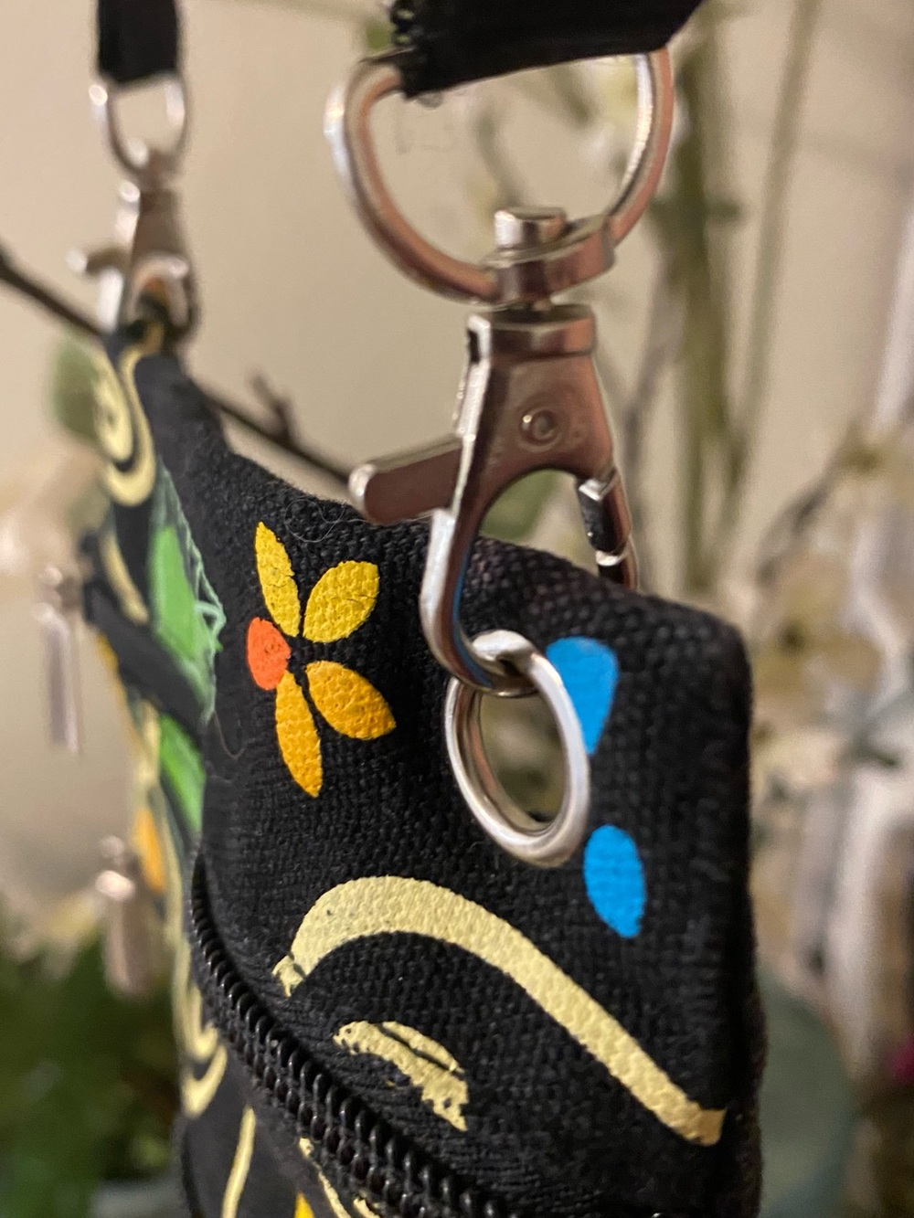 Black Floral Crossbody Bag with Yellow and Blue Accents - Picture 5 of 12